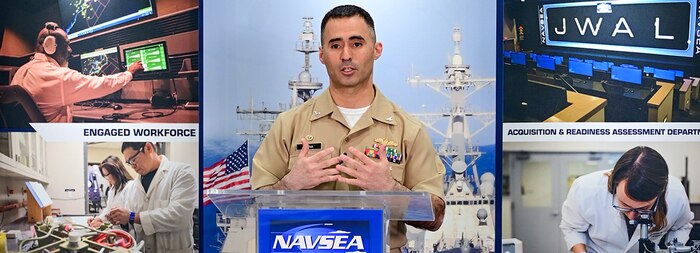 NSWC Corona's Commanding Officer CAPT. Mike Aiena livestreams at 32nd annual WEST Conference in San Diego, Calif.