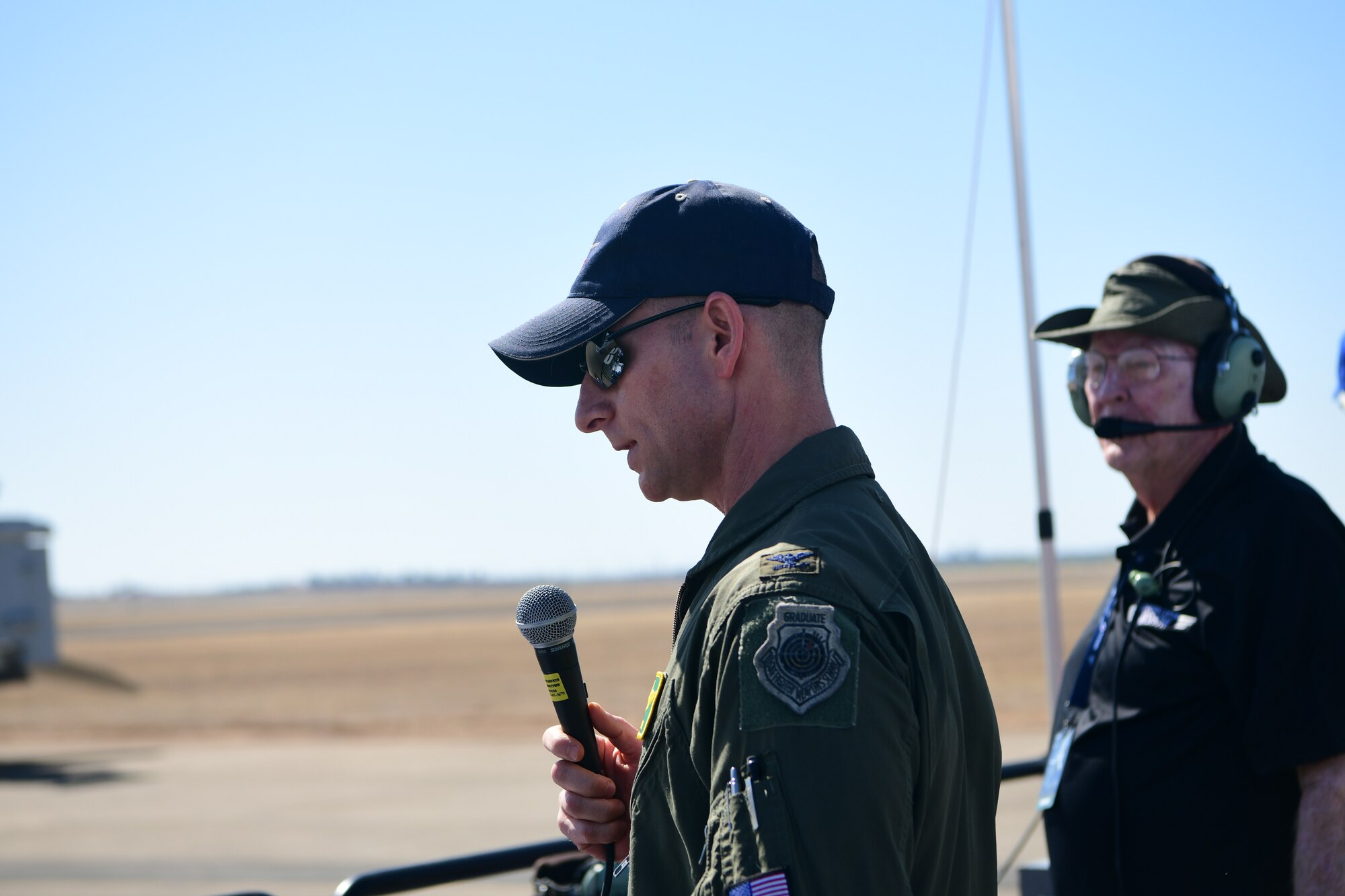 Col. Geoffrey Church, 9th Reconnaissance Wing commander, gave a speech during the California Capital Airshow at the Mather Airport, Mather, Calif., on Oct. 2, 2022.