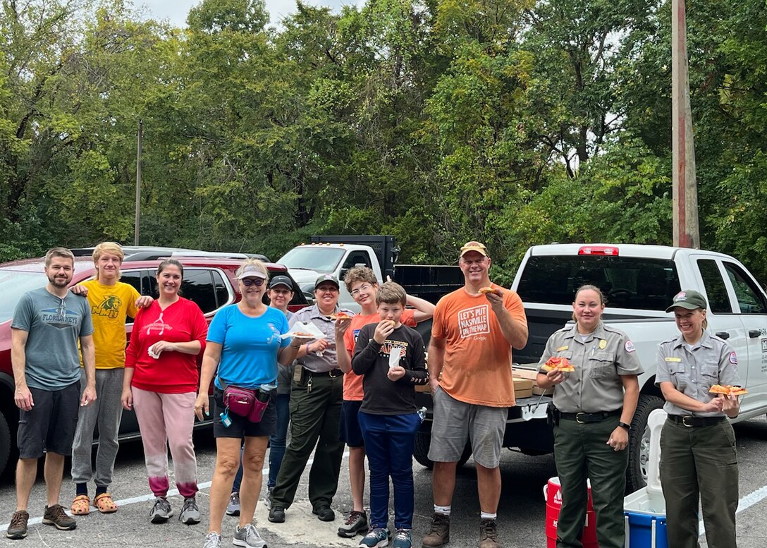 Nashville District rangers and local volunteers spent National Public Lands cleaning up the Stark Knob Boat Ramp on Old Hickory Lake in Hendersonville, Tennessee. The group ended the three-hour cleanup with a small pizza party to celebrate.