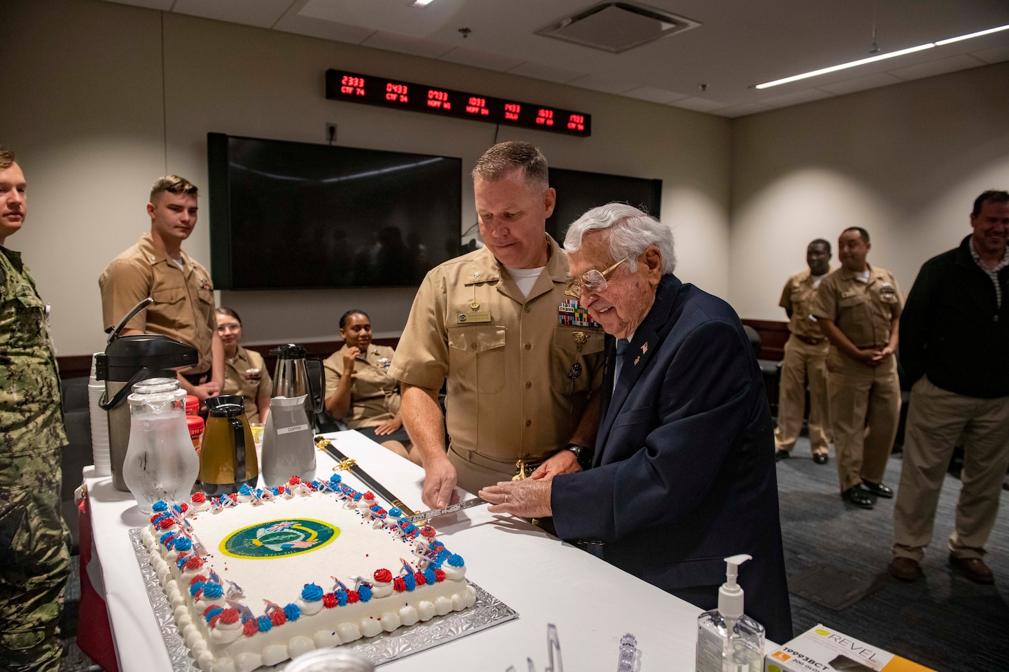 Cmdr. Kenny Myrick, commanding officer of Theater

Undersea Surveillance Command Atlantic (TUSC LANT), cuts the ceremonial cake at the Naval Ocean Processing Facility name change ceremony, Sept. 30, 2022.

Naval Ocean Processing Facility (NOPF) Dam Neck officially changed its name to Theater

Undersea Surveillance Command Atlantic (TUSC LANT) during a ceremony held at the command.

(U.S. Navy photo by Mass Communication Specialist 3rd Class Noah J. Eidson)