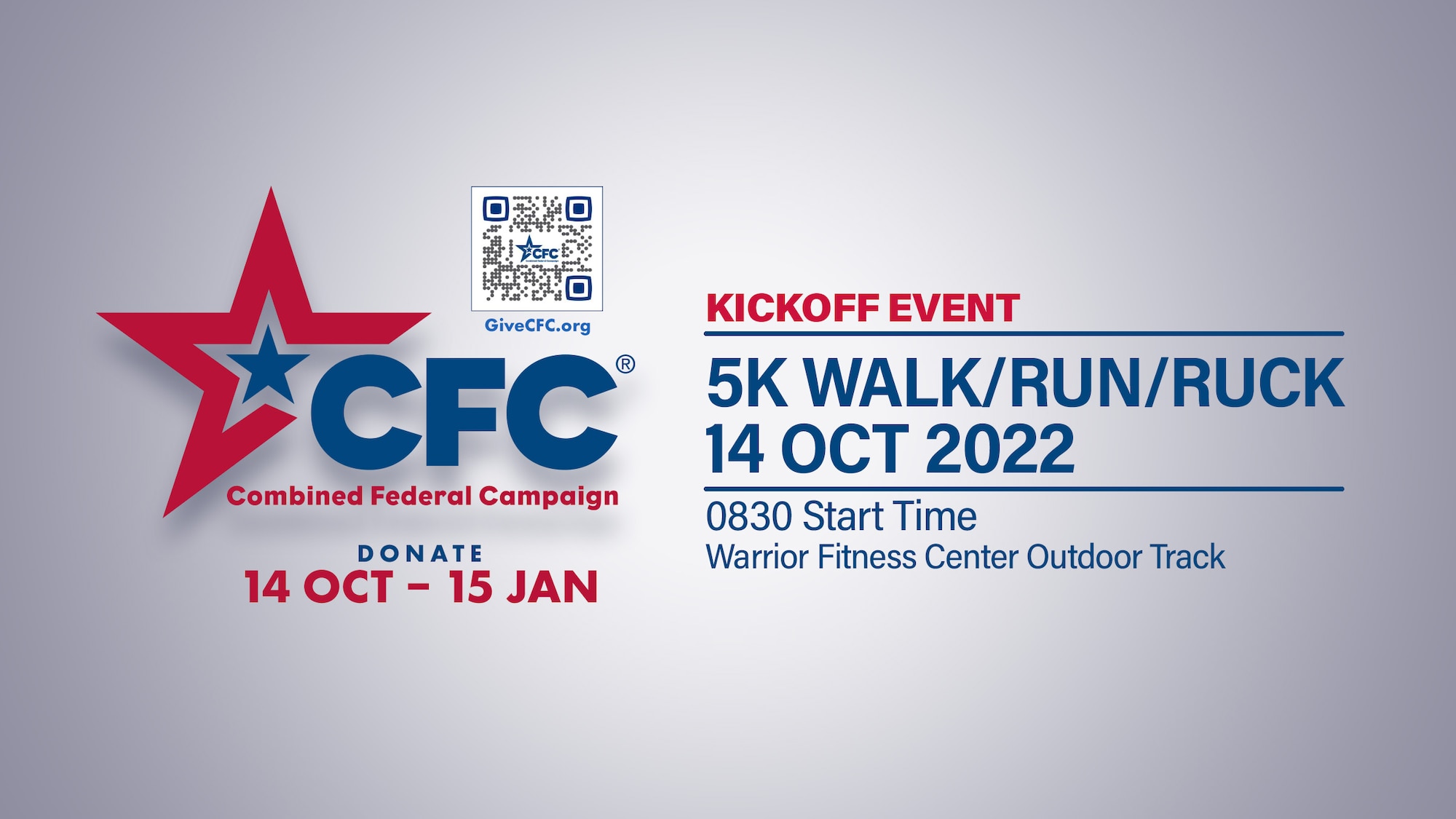 A graphic depicting the CFC logo and 5K kickoff event information.