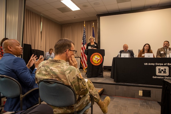 [From left to right] U.S. Army Corps of Engineers (USACE) Galveston Deputy District Engineer Byron Williams and District Commander Col. Rhett A. Blackmon discuss their collaborative efforts with non-federal partners during the Fall 2022 Stakeholder Partnering Forum, October 6, 2022. 

The forum helps the Galveston District identify opportunities to better support stakeholder commitments and emerging interests for planning studies, preconstruction, engineering and, construction, operations and maintenance.