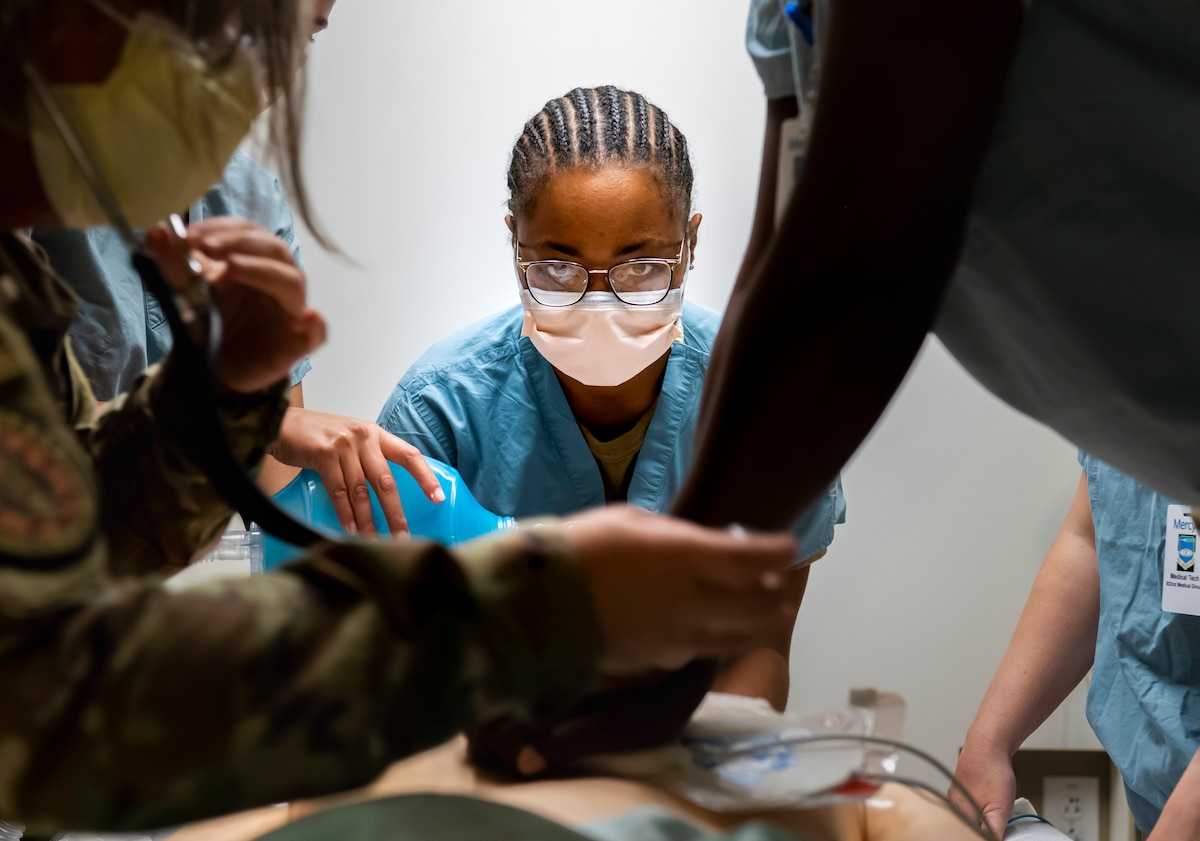 Airmen from the 932nd Airlift Wing and 908th Airlift Wing conducts medical training as part of a Training Affiliation Agreement between the Air Force Reserve Command and Mercy Health System.