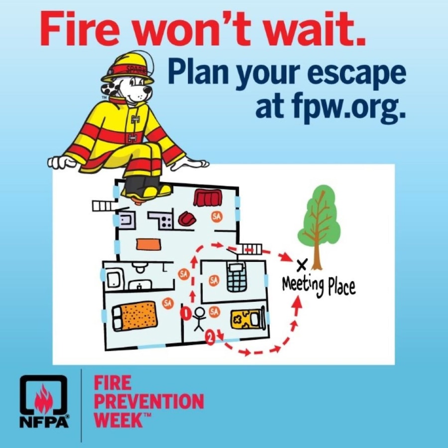 Marine Corps Logistics Base Albany Fire & Emergency Services joins the National Fire Protection Association in recognizing the 100th anniversary of Fire Prevention Week. This year’s FPW campaign slogan is “Fire won’t wait. Plan your escape." (Courtesy Photo)