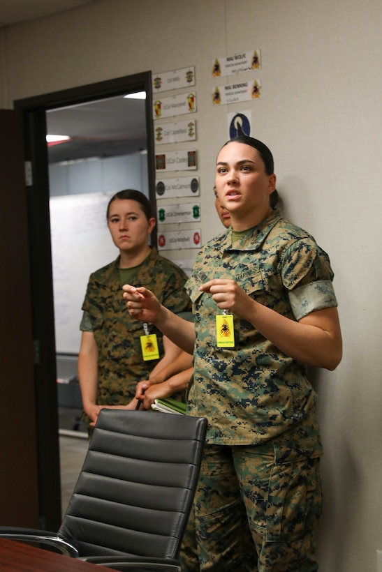 U.S. Marines with Combat Logistics Regiment 3, 3rd Marine Logistics Group, conduct planning during Exercise Maltese Dragon, at Marine Corps Air Ground Combat Center, Twentynine Palms, California