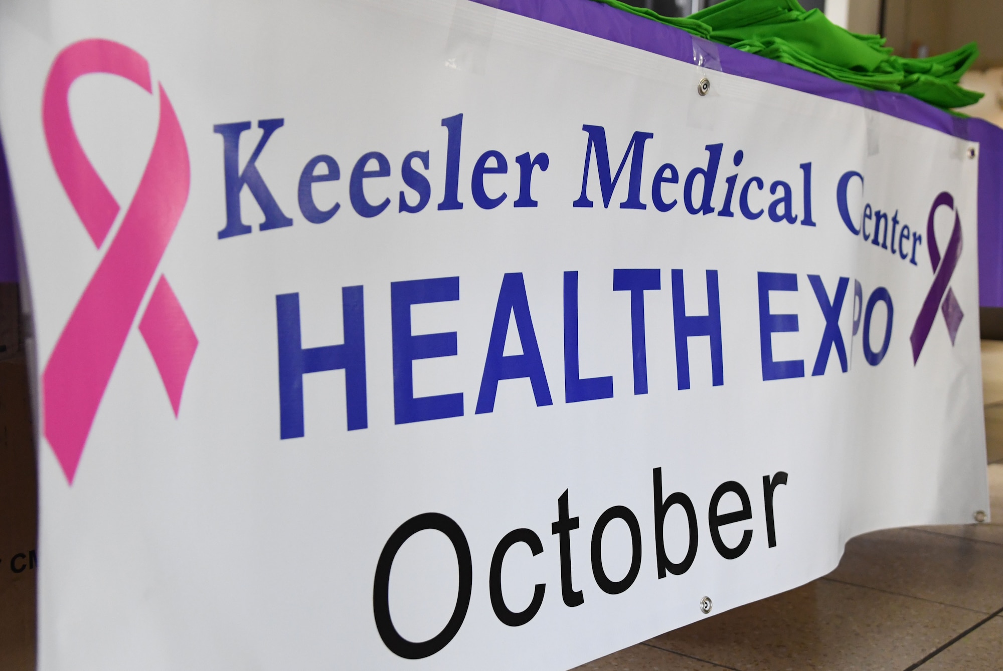 A banner is on display during the 11th Annual 81st Medical Group Health Expo inside the Keesler Medical Center auditorium at Keesler Air Force Base, Mississippi, October 7, 2022. The 81st MDG hosted the walk-in event, which included information booths and scheduling appointments for multiple types of cancer and chronic diseases in honor of Breast Cancer Awareness Month. (U.S. Air Force photo by Kemberly Groue)