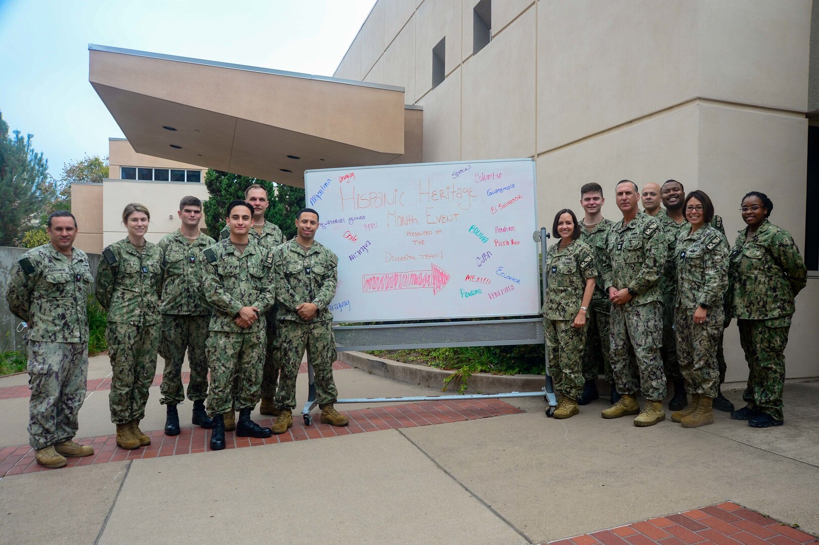 SAN DIEGO (Oct. 5, 2022) Capt. Kim Davis, Navy Medicine Readiness and Training Command San Diego’s commander (center right), poses for a photo with NMRTC San Diego’s Diversity Committee Team and Sailors during a Hispanic Heritage Month event at the hospital, Oct. 5, 2022. NMRTC San Diego's mission is to prepare service members to deploy in support of operational forces, deliver high quality healthcare services and shape the future of military medicine through education, training and research. NMRTC San Diego employs more than 6,000 active duty military personnel, civilians and contractors in Southern California to provide patients with world-class care anytime, anywhere. (U.S. Navy photo by Mass Communication Specialist 3rd Class Raphael McCorey)