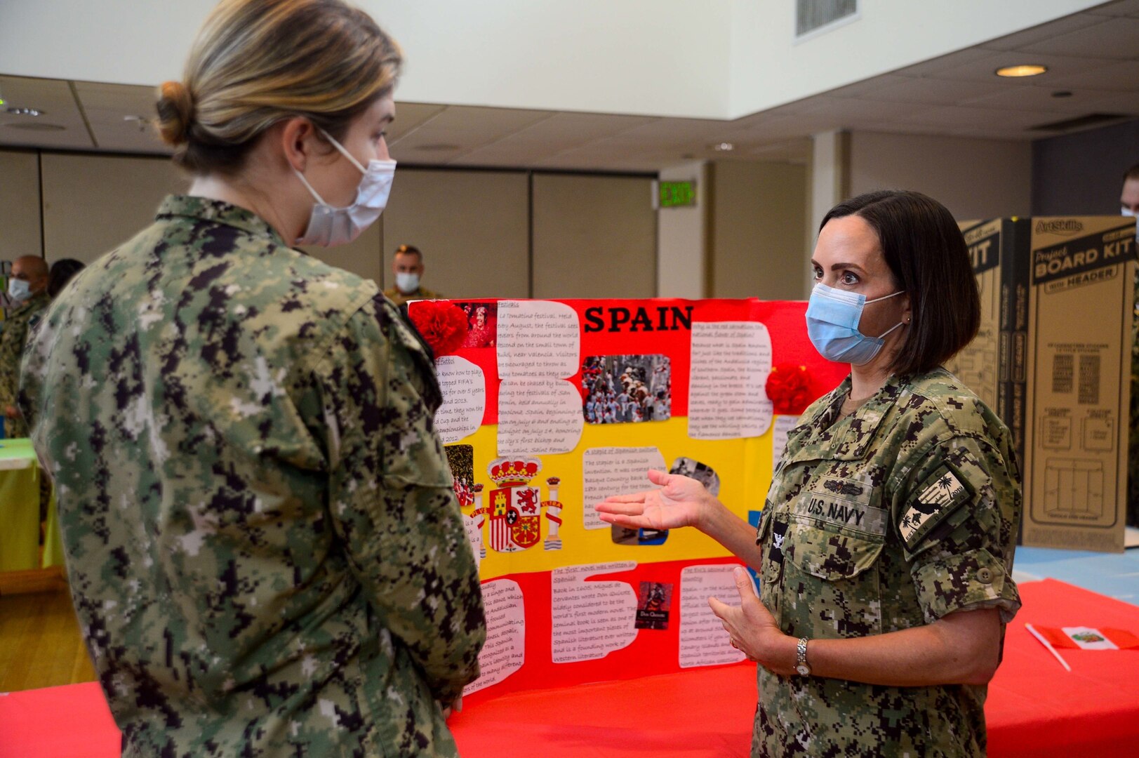 SAN DIEGO (Oct. 5, 2022) Capt. Kim Davis, Navy Medicine Readiness and Training Command San Diego’s commanding officer (right), speaks with NMRTC San Diego’s Diversity Committee Team during a Hispanic Heritage Month event at the hospital, Oct. 5 2022. NMRTC San Diego's mission is to prepare service members to deploy in support of operational forces, deliver high quality healthcare services and shape the future of military medicine through education, training and research. NMRTC San Diego employs more than 6,000 active duty military personnel, civilians and contractors in Southern California to provide patients with world-class care anytime, anywhere. (U.S. Navy photo by Mass Communication Specialist 3rd Class Raphael McCorey)