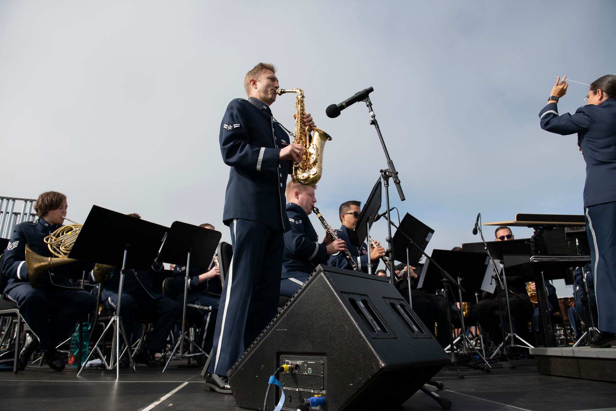 U.S. Air Force Airman 1st Class Colin Gordon, USAF Band of the Golden West alto saxophonist, performs at the Presidio Tunnel Tops, San Francisco, California, Oct. 6, 2022.