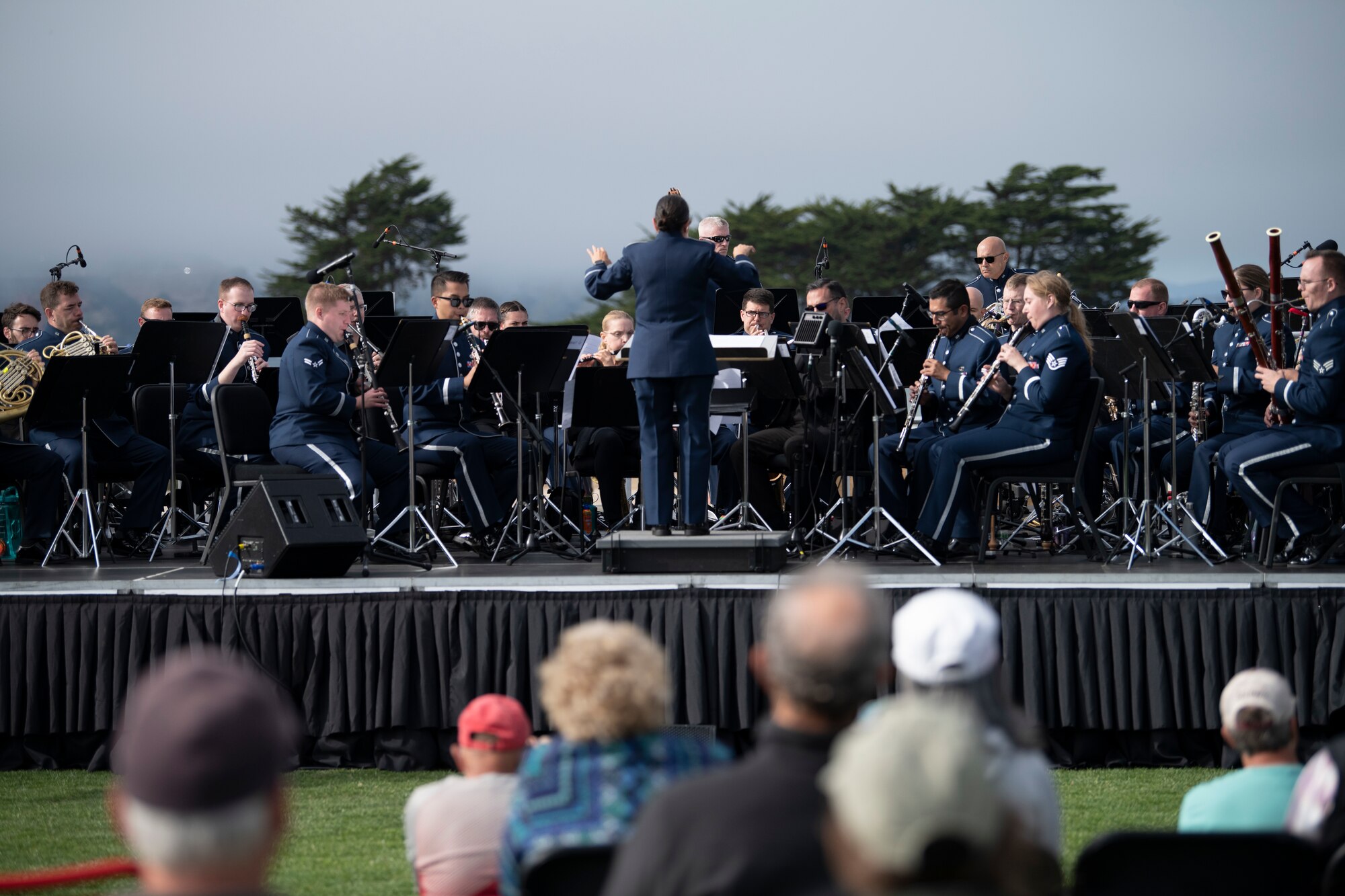 The U.S. Air Force Band of the Golden West from Travis Air Force Base, California, performs at the Presidio Tunnel Tops, San Francisco, California, Oct. 6, 2022.