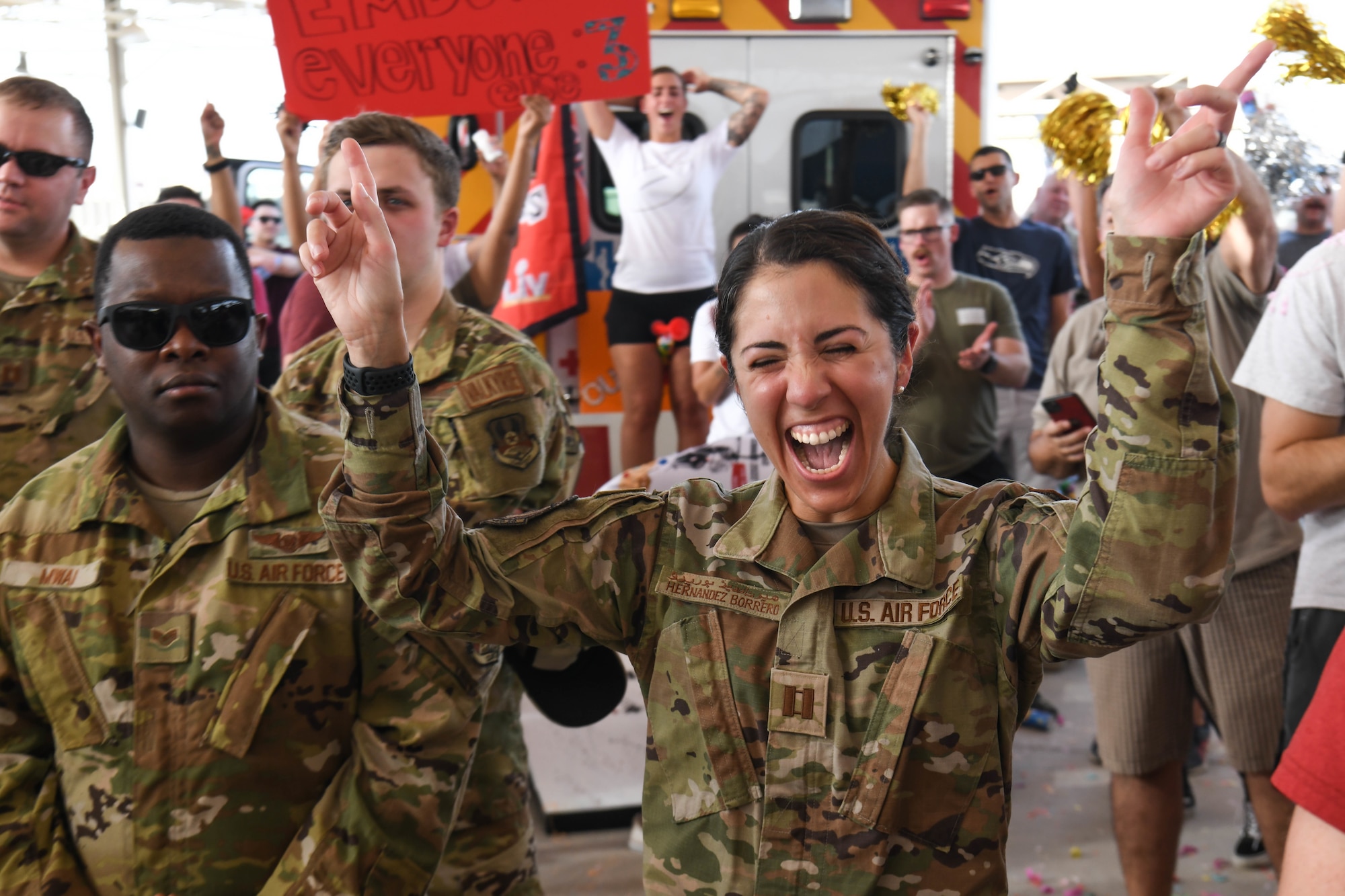 The 380th Air Expeditionary Wing celebrated their top performers during a quarterly awards ceremony at the Phantom Pavilion, October 4, 2022 at Al Dhafra Air Base, United Arab Emirates. Embracing the spirit of football season, the theme for the third quarter awards was a tailgating event. Airmen were encouraged to wear their favorite team’s jerseys and decorate their sections while they cheered on their Wingmen.