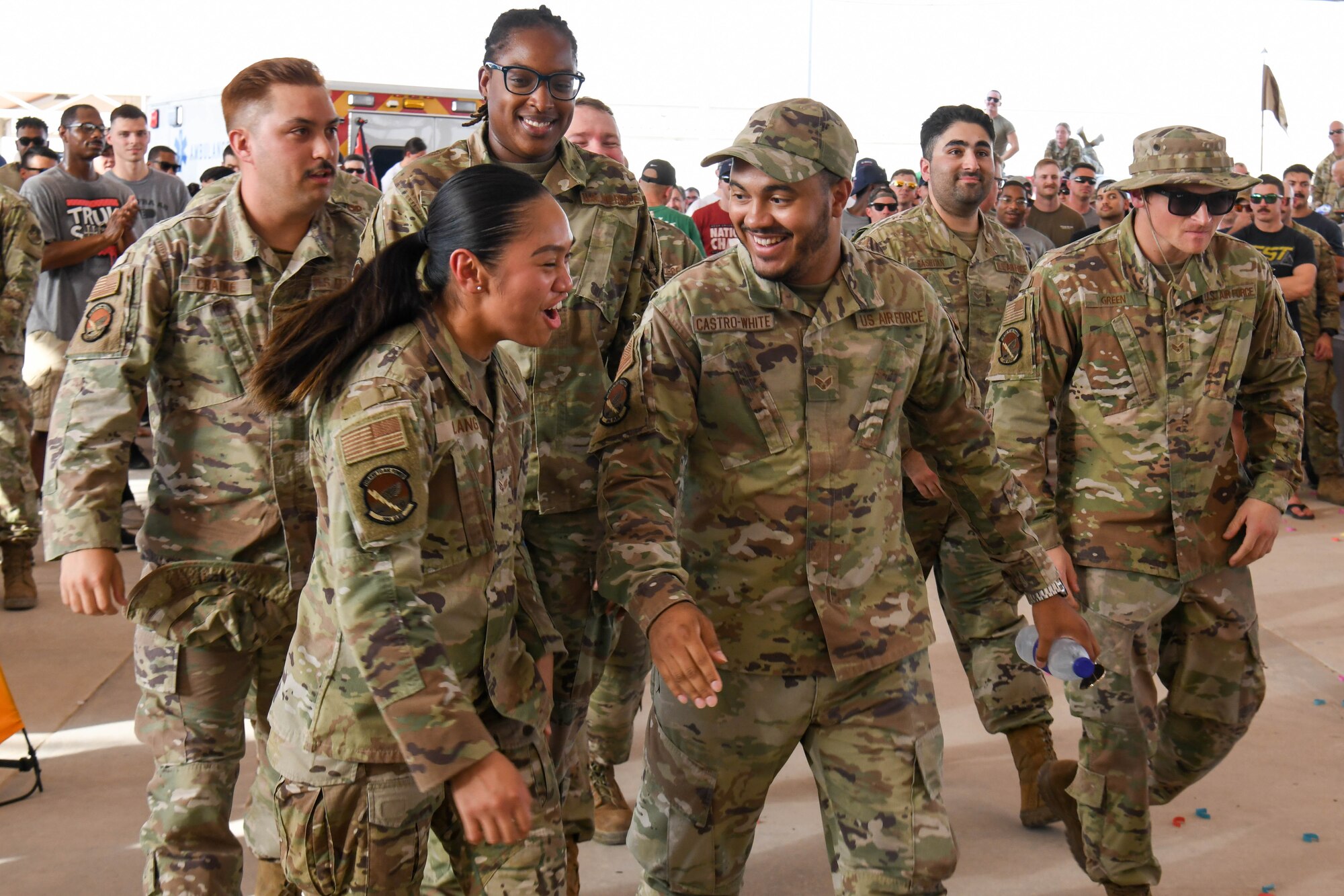 The 380th Air Expeditionary Wing celebrated their top performers during a quarterly awards ceremony at the Phantom Pavilion, October 4, 2022 at Al Dhafra Air Base, United Arab Emirates. Embracing the spirit of football season, the theme for the third quarter awards was a tailgating event. Airmen were encouraged to wear their favorite team’s jerseys and decorate their sections while they cheered on their Wingmen.