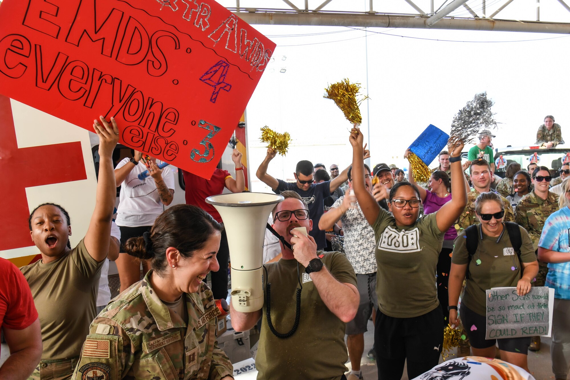 The 380th Air Expeditionary Wing celebrated their top performers during a quarterly awards ceremony at the Phantom Pavilion, October 4, 2022 at Al Dhafra Air Base, United Arab Emirates. Embracing the spirit of football season, the theme for the third quarter awards was a tailgating event. Airmen were encouraged to wear their favorite team’s jerseys and decorate their sections while they cheered on their Wingmen.