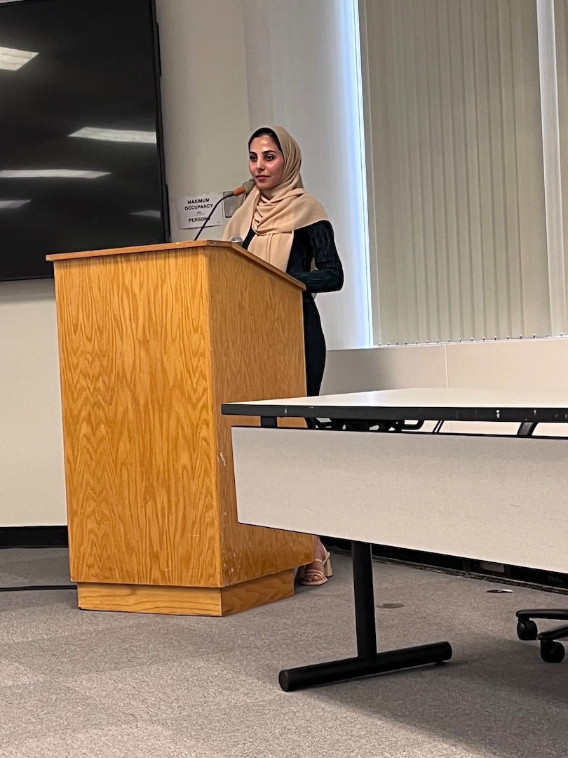 Mina Sediqi, a refugee from Afghanistan, spoke to newly arrived Afghan women at the Safe Haven in Leesburg, Virginia, Sep. 27, 2022. She spoke about her resettlement experience since her evacuation to the United States from Afghanistan in August 2021.