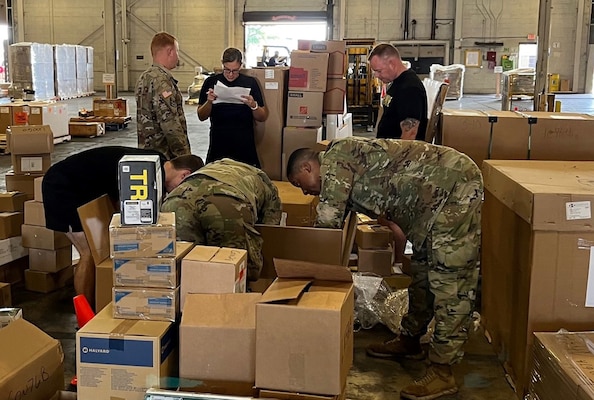 Fort Campbell, Kentucky, Soldiers inventroy equipment delivered under a U.S. Army Engineering and Support Center, Huntsville contract developed to provide equipment and materiel to 43 Army Brigades around the world transforming to the Army’s Holistic Health and Fitness campaign.