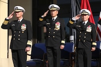 Washington, DC (October 7, 2022) -- NAVSEA 03 Change of Office & Retirement Ceremony at which Rear Admiral Huan T. Nguyen was relieved by Rear Admiral Michael S. Richman and was hosted by Vice Admiral Bill Galinis, Commander, Naval Sea Systems Command and held at the Washington Navy Yard.