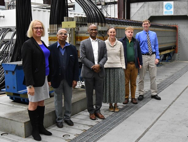 IMAGE: Naval Surface Warfare Center Dahlgren Division (NSWCDD) Strategic and Computing Systems Department hosted a visit from a distinguished group of faculty members from George Mason University (GMU), Sept. 30.

Pictured from left to right: Dr. Pearl Rayms-Keller, NSWCDD Strategic and Computing Systems Department chief scientist, Dr. Duminda Wijesekera, GMU Department of Cyber Security Engineering chair, Dr. Andre Marshall, Vice President for Research, Innovation and Economic Impact and President of the George Mason Research Foundation, Dr. Leigh McCue, GMU Mechanical Engineering Department chair, Dr. Michael Bunting, GMU Director of Research Development for National Security and Michael Libeau, NSWCDD Hypersonic Test Laboratory Director.