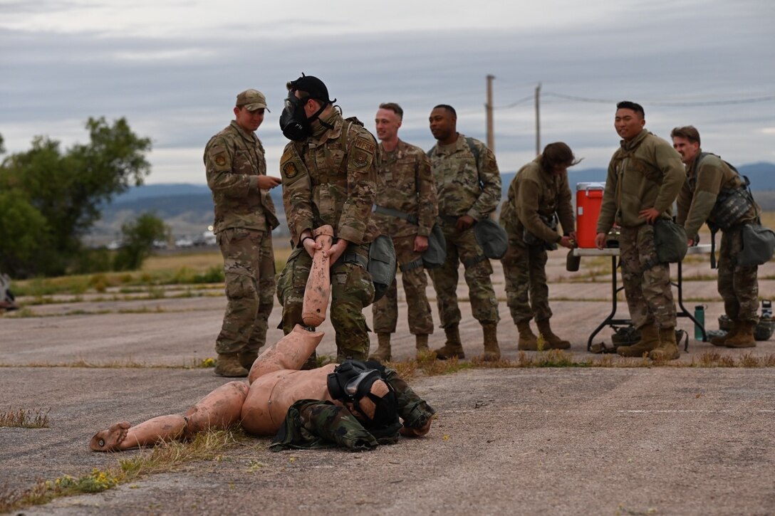 Airmen assigned to the 28th Civil Engineer Squadron participate in the Prime Base Engineer Emergency Force Challenge at Ellsworth Air Force Base, S.D., Sept. 22, 2022.