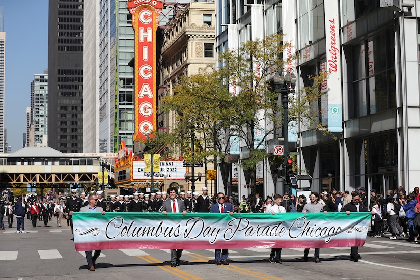 Local servicemembers participate in Chicago’s 70th Annual Columbus Day Parade on Monday, October 10, 2022, where more than 150 colorful floats and marching units celebrate Italian American culture, along with a range of diverse cultures throughout the parade.