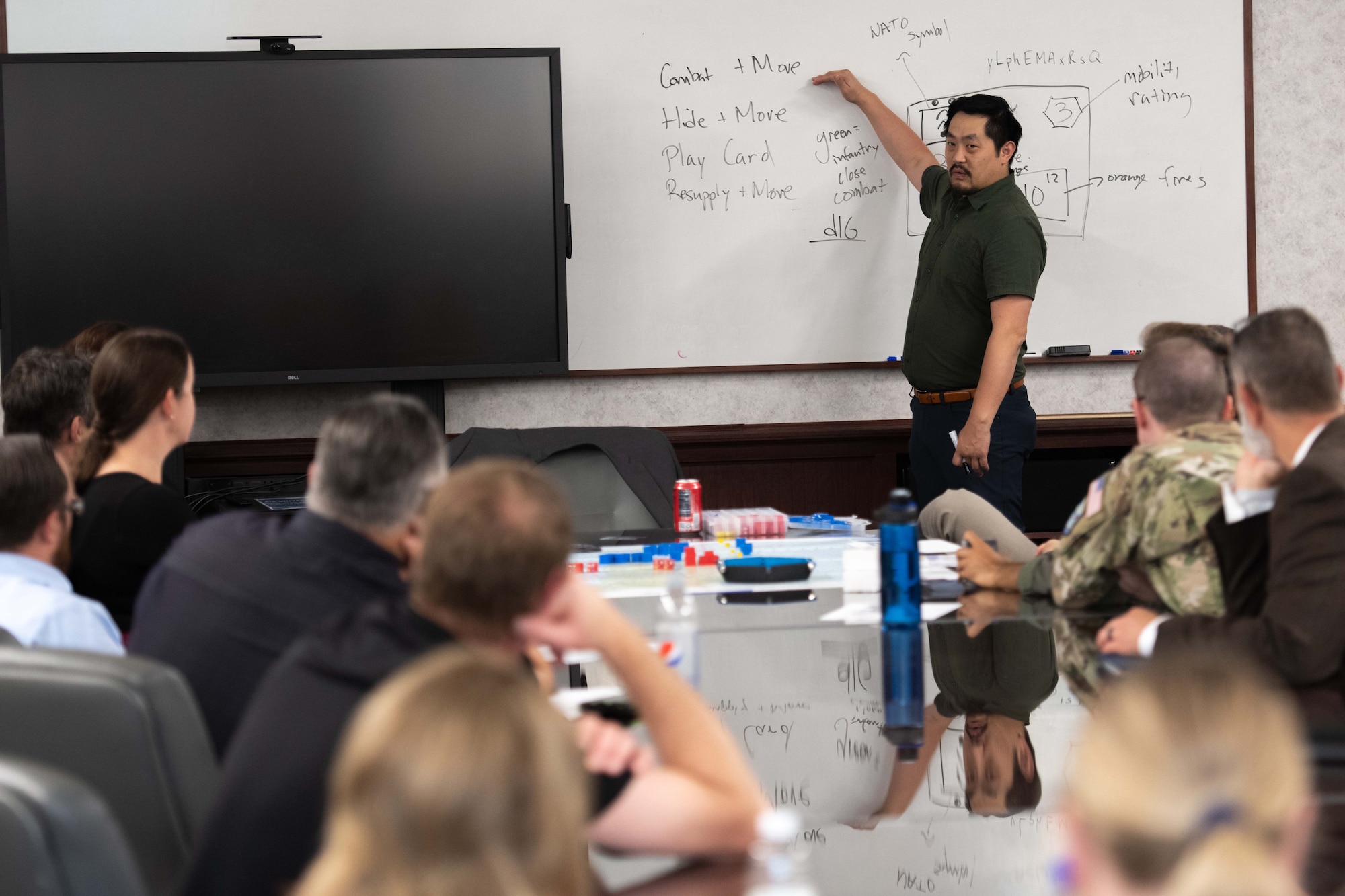 Sebastian Bae, game designer and research analyst on the Gaming and Integration team at the Center for Naval Analysis, teaches at Maxwell Air Force Base, Alabama, August 30, 2022. The Teaching and Learning Center hosted an event about wargaming in a larger effort to collaborate and raise awareness for wargaming and its educational purposes.
