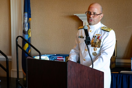 NAVAL STATION MAYPORT, Fla. (Oct. 7, 2022) - Vice Adm. Jim Kilby, commander, Task Force 80 and deputy commander, U.S. Fleet Forces, addresses the audience during the change of command ceremony for Commander, Navy Surface Squadron (CNSS) 14. Vice Adm. Kilby served as guest speaker at the CNSS 14 change of command and retirement ceremony for Capt. Ken Anderson. (U.S. Navy photo by Mass Communication Specialist 2nd Class Juel Foster)