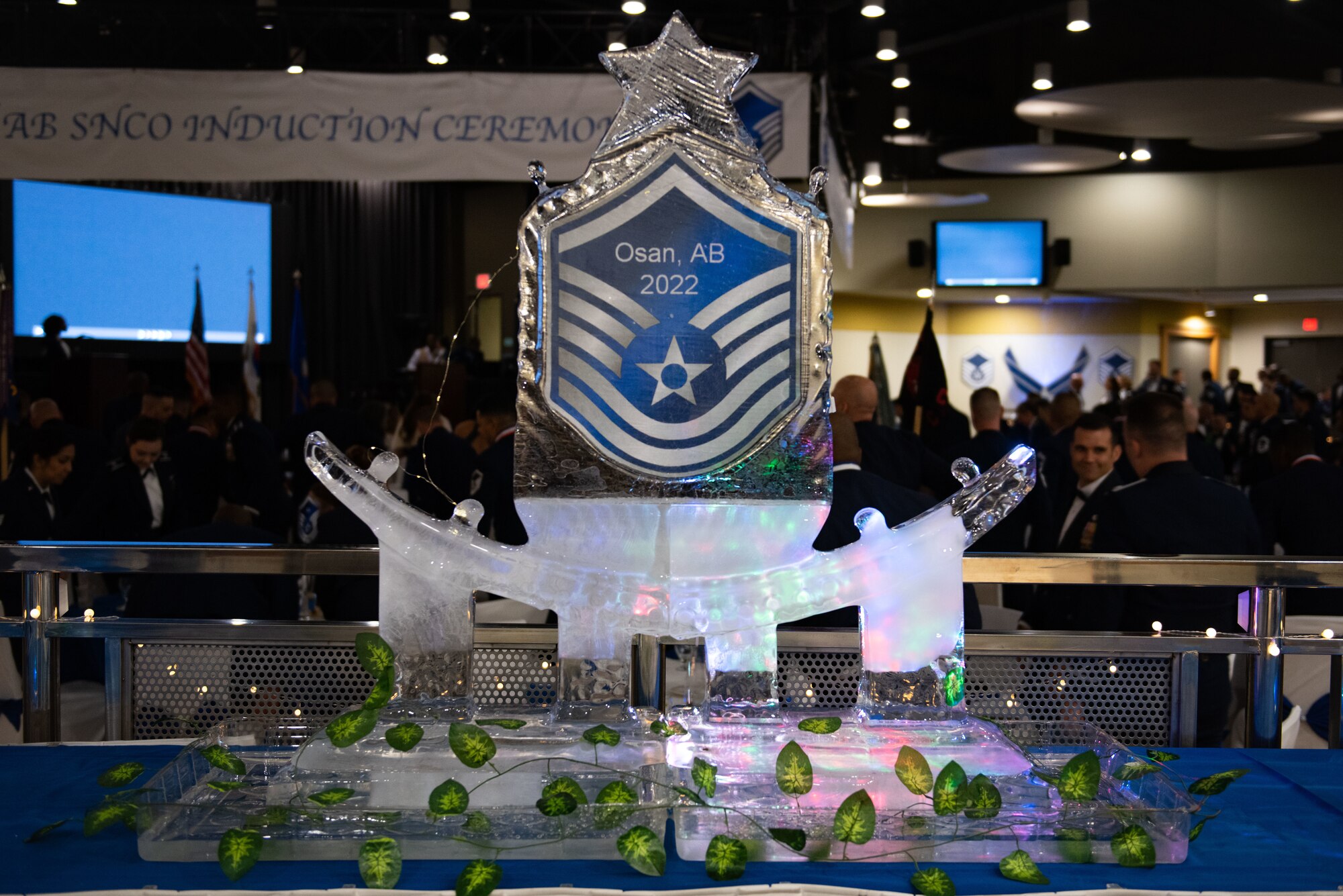 The Senior Non-Commissioned Officer Induction Ceremony included an ice sculpture at Osan Air Base, Republic of Korea, Oct. 6, 2022.