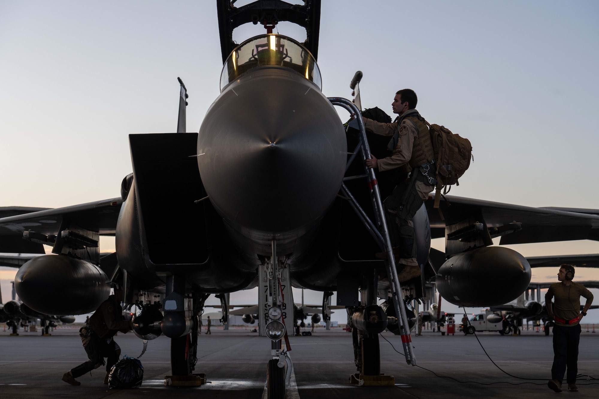 Airmen prepare to fly an F-15E Strike Eagle
