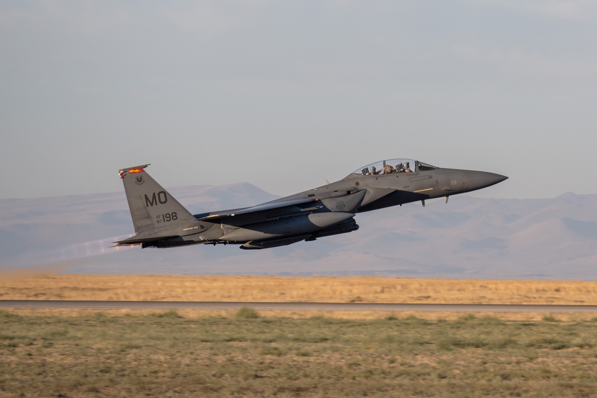Airmen fly an F-15E Strike Eagle