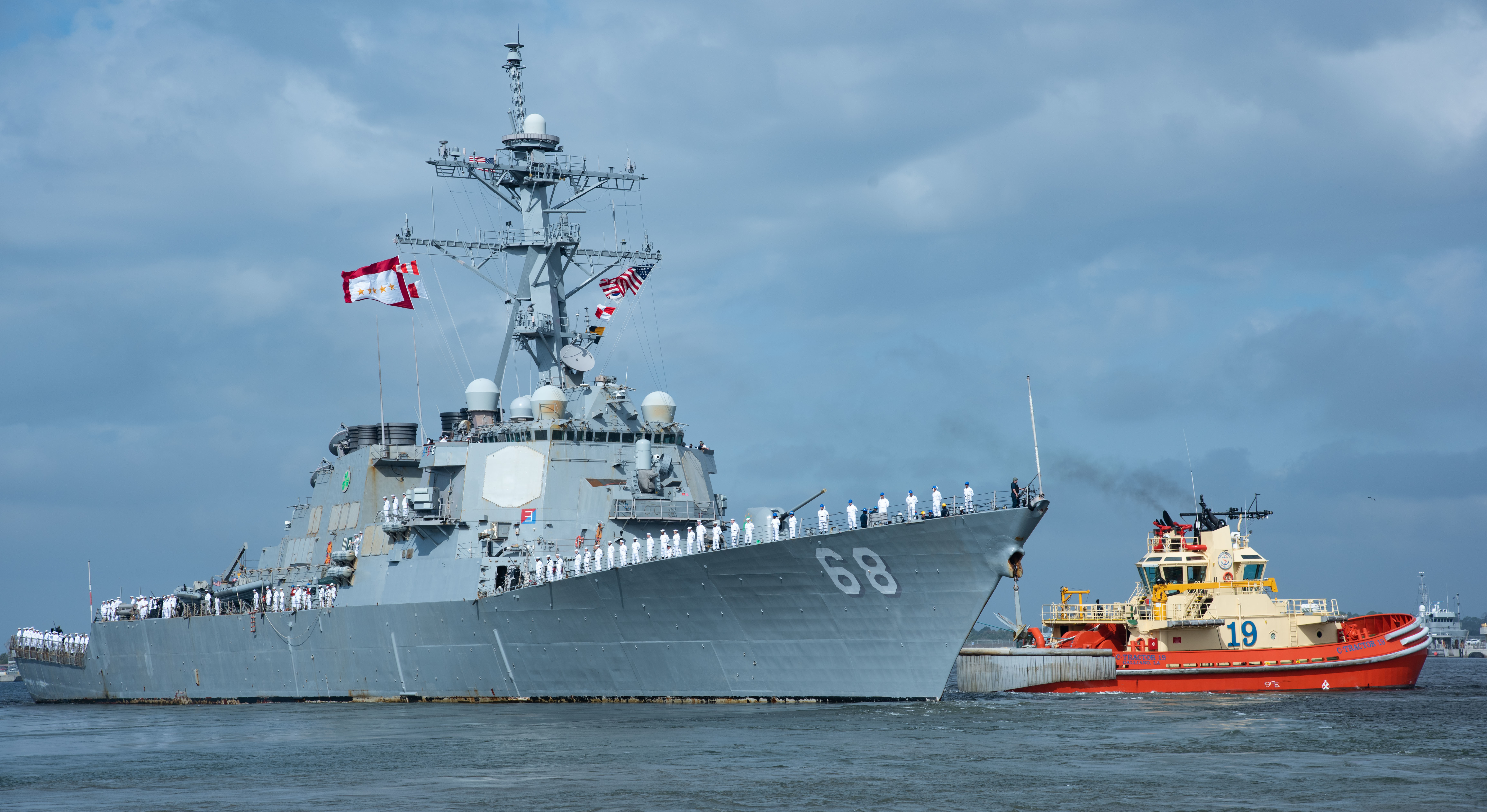 The Arleigh Burke-class guided-missile destroyer USS The Sullivans (DDG 68) departs for a scheduled deployment from its homeport of Naval Station Mayport, Florida, Oct. 11, 2022.