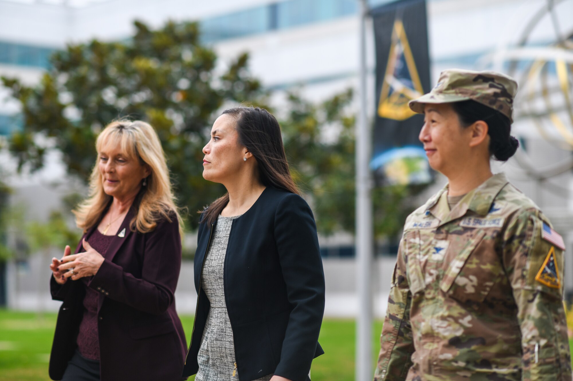 Under Secretary of the Air Force, Gina Ortiz Jones, visits Space Systems Command in El Segundo, Calif., Oct. 11, 2022. During the visit, Jones was shown how the command is utilizing what already exists, buying what it can and building what it must to strategically get after the threat by 2026. (U.S. Space Force Photo by Van Ha)