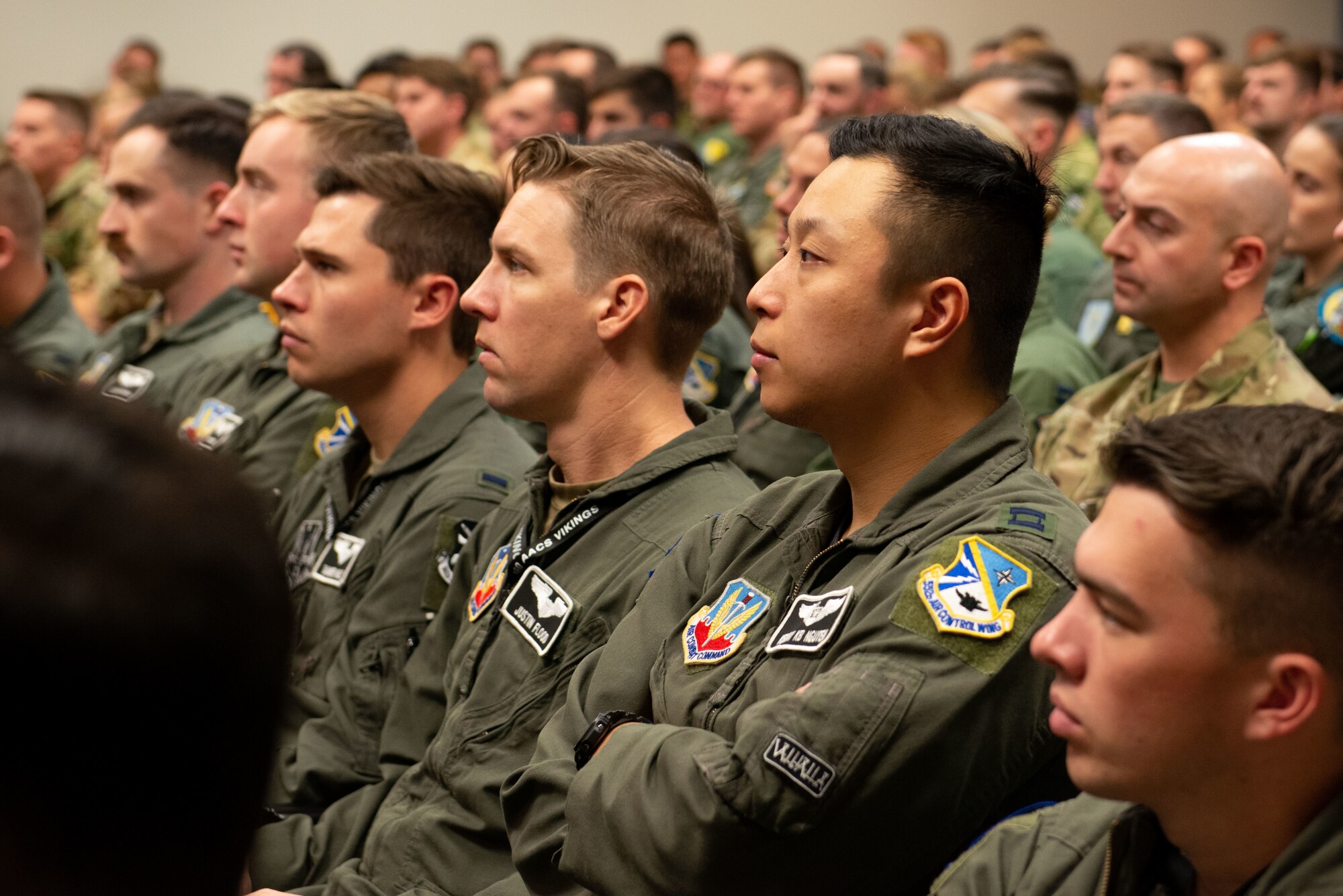 Exercise participants attend a Red Flag-Alaska 23-1 welcome briefing
