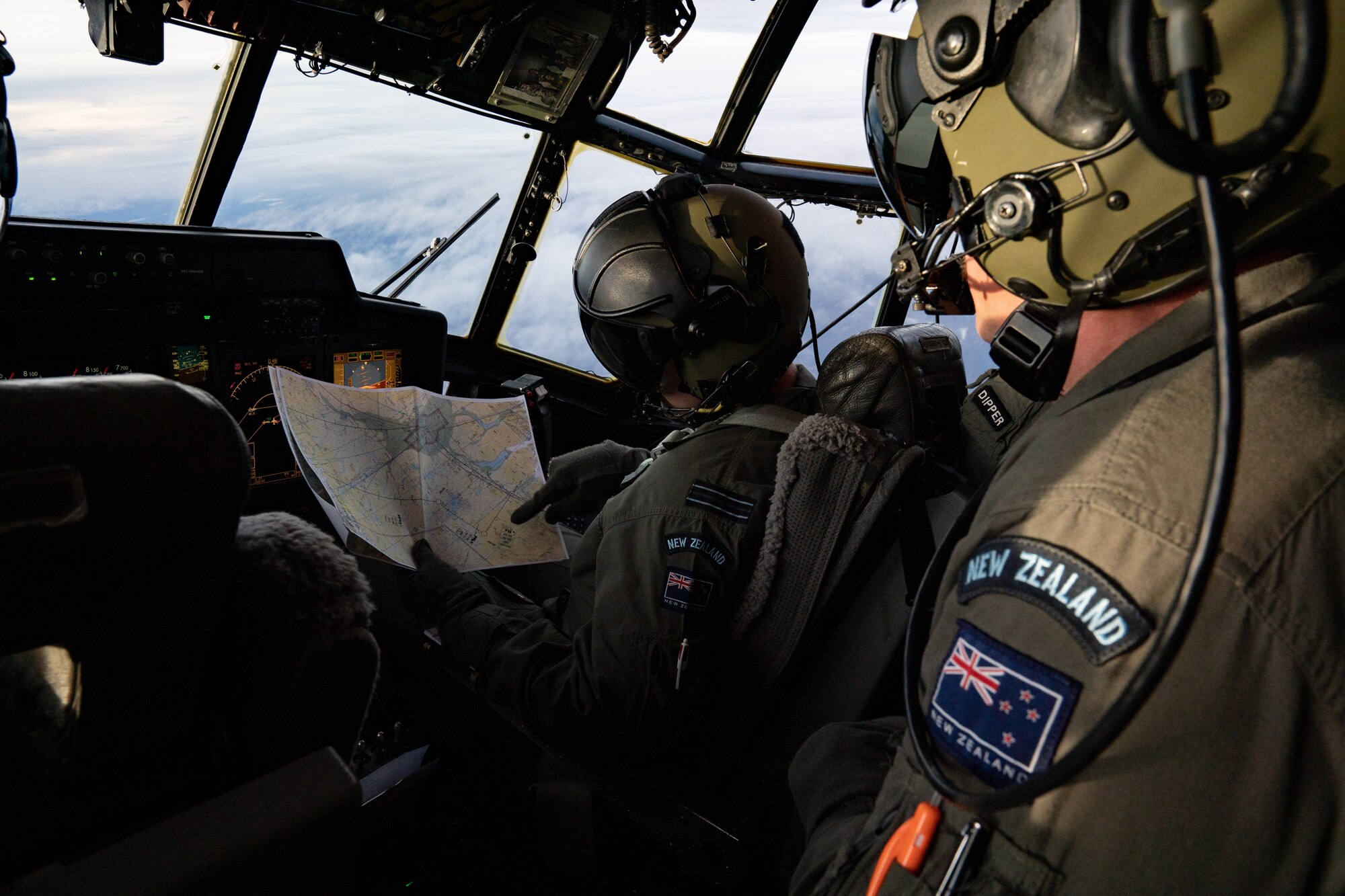 Royal New Zealand Air Force Sergeant Darren Matheson, right; and Flight Lieutenant Andrew Sledger