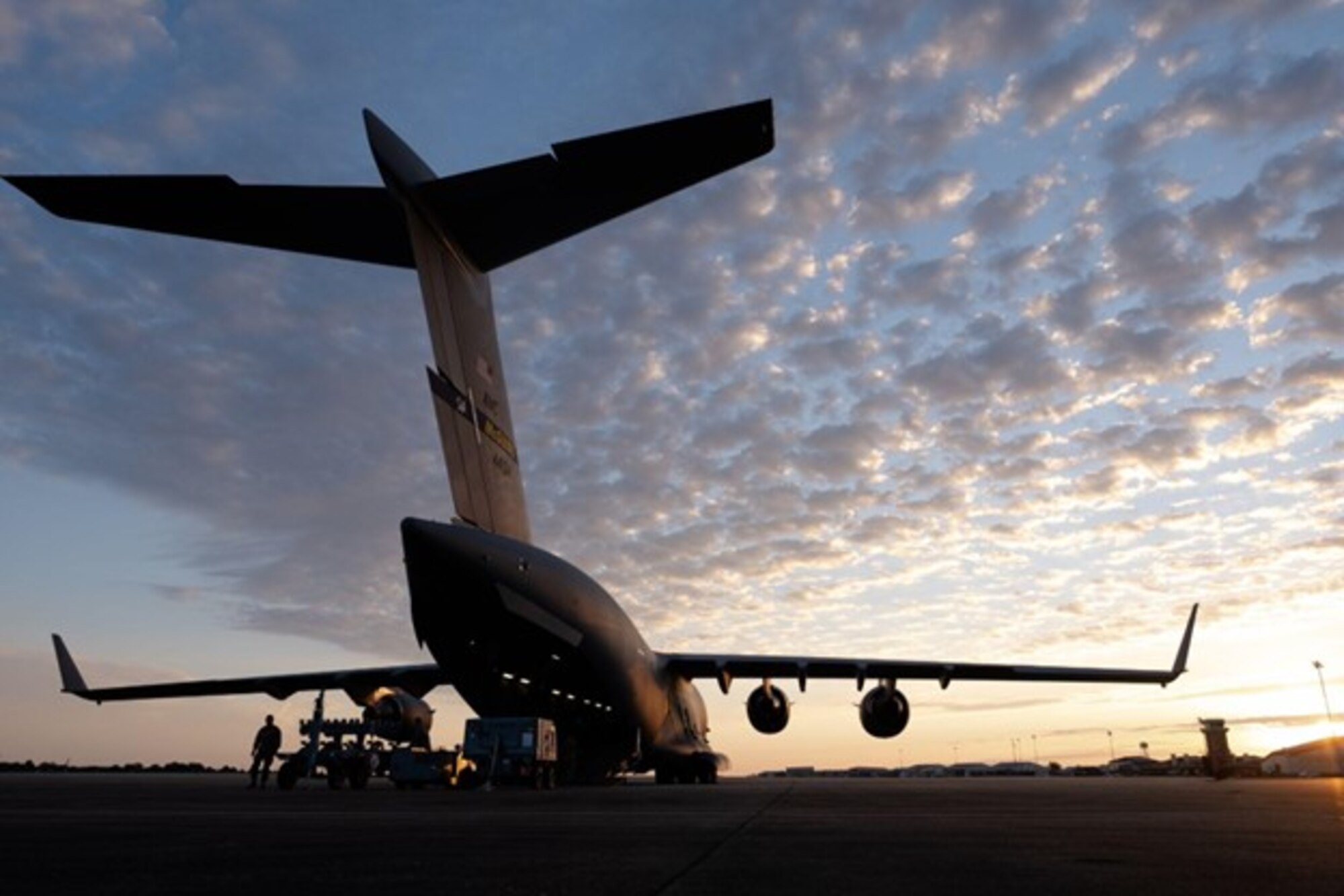 A C-17 Globemaster sits on the flightline of Joint Base Langley-Eustis, V.A., Sept. 27, 2022.