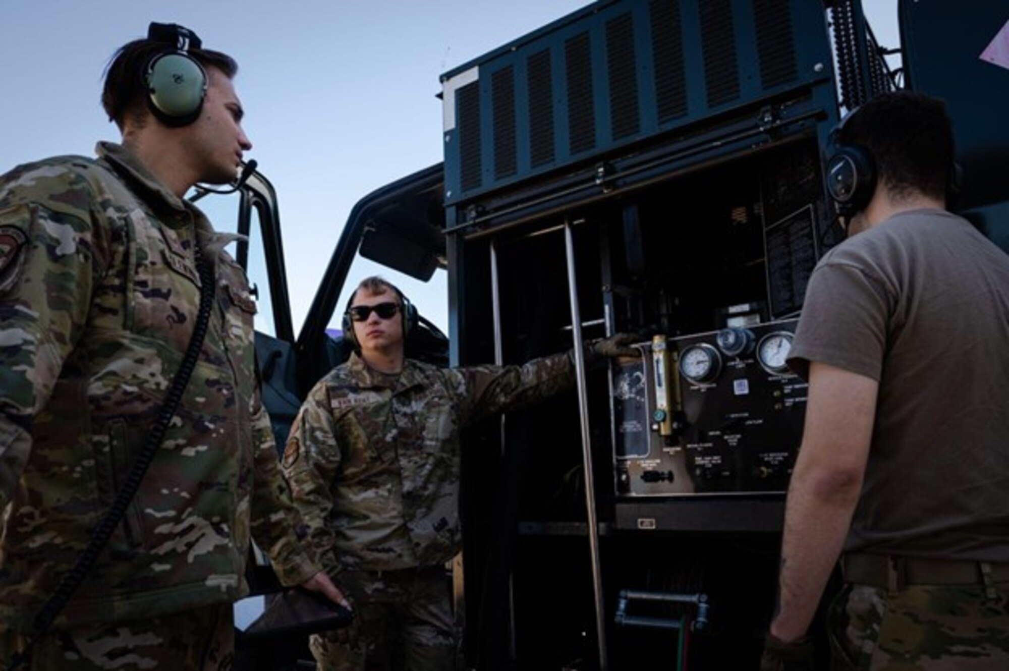 Airmen assigned to the 6th Airlift Squadron and the 1st Maintenance Squadron refuel a C-17 Globemaster as part of a training mission on Joint Base Langley-Eustis, V.A., Sept. 27, 2022.