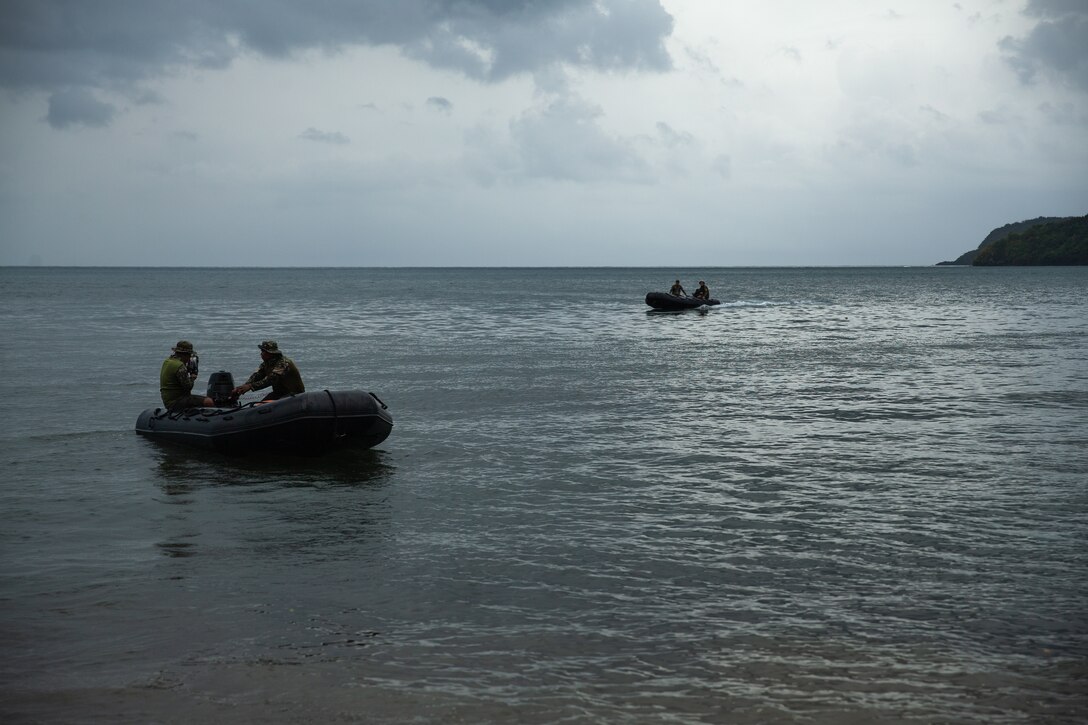 U.S. Marines with 1st Battalion, 2d Marines and Philippine Marines with Marine Battalion Landing Team 10 conduct a combined amphibious raid during KAMANDAG 6, in San Vicente, Philippines, Oct. 10, 2022. KAMANDAG is an annual bilateral exercise between the Armed Forces of the Philippines and U.S. military, designed to strengthen interoperability, capabilities, trust, and cooperation built over decades of shared experiences. 1/2 is forward deployed under 4th Marines, 3d Marine Division as part of the Unit Deployment Program. (U.S. Marine Corps photo by Lance Cpl. Michael Taggart)