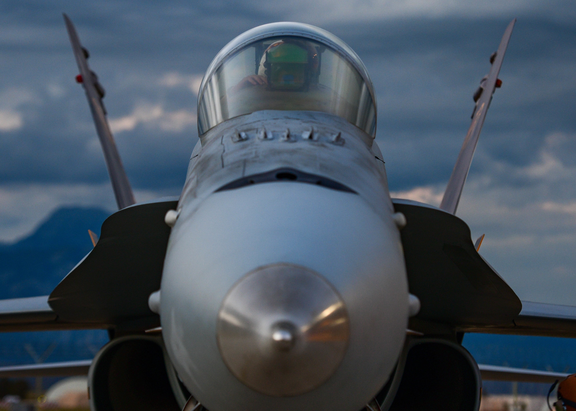 A United States Marine F/A-18 Hornet assigned to the Marine Fighter Attack Squadron 323 based out of Marine Corps Air Station Miramar, California, prepares for a training mission at Aviano Air Base, Italy, Sept. 20, 2022. During the training flights, Marines from the VMFA-323 Squadron flew F/A-18s alongside F-16 Fighting Falcon pilots assigned to the 510th Fighter Squadron. (U.S. Air Force photo by Senior Airman Brooke Moeder)