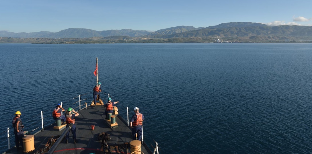 U.S. Coast Guard Cutter Northland (WMEC 904) patrols with the Haitian Coast Guard in vicinity of Port-au-Prince, Haiti, Oct. 12, 2022.