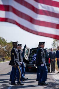 The Utah National Guard Honor Guard conducts Funeral Honors for the surviving family of U.S. Army Air Corps Sgt. Elvin L. Phillips, an Airman who was killed 79 years ago during World War II. Family from several states, friends, first responders, and service members gathered to render respect during the funeral at Utah Veterans Cemetery & Memorial Park in Bluffdale, Utah, Oct. 11, 2022. (U.S. Army National Guard Photo by Staff Sgt. Jordan Hack)