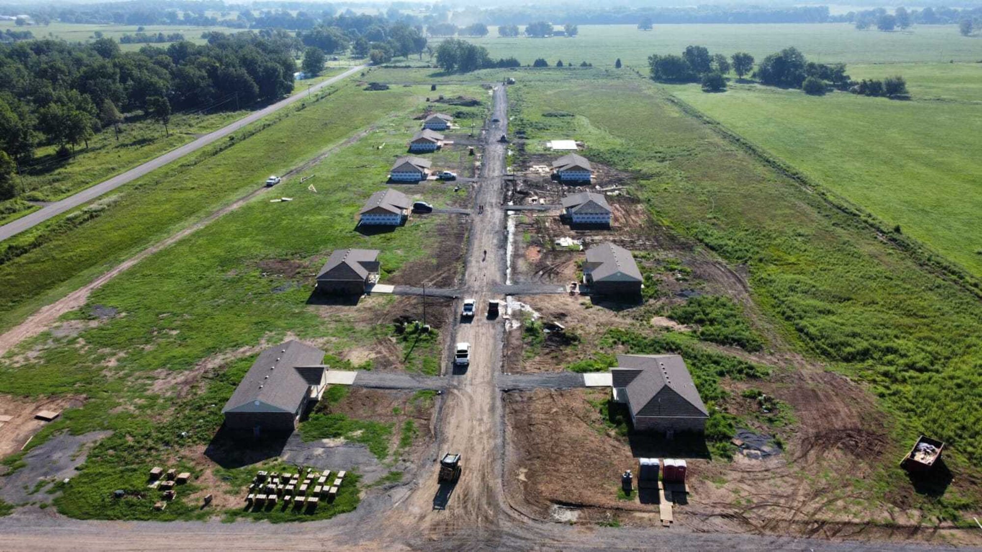 An aerial view of the Innovative Readiness Training construction site in Tahlequah, Oklahoma, June 2022.