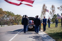 The Utah National Guard Honor Guard conducts Funeral Honors for the surviving family of U.S. Army Air Corps Sgt. Elvin L. Phillips, an Airman who was killed 79 years ago during World War II. Family from several states, friends, first responders, and service members gathered to render respect during the funeral at Utah Veterans Cemetery & Memorial Park in Bluffdale, Utah, Oct. 11, 2022. (U.S. Army National Guard Photo by Staff Sgt. Jordan Hack)