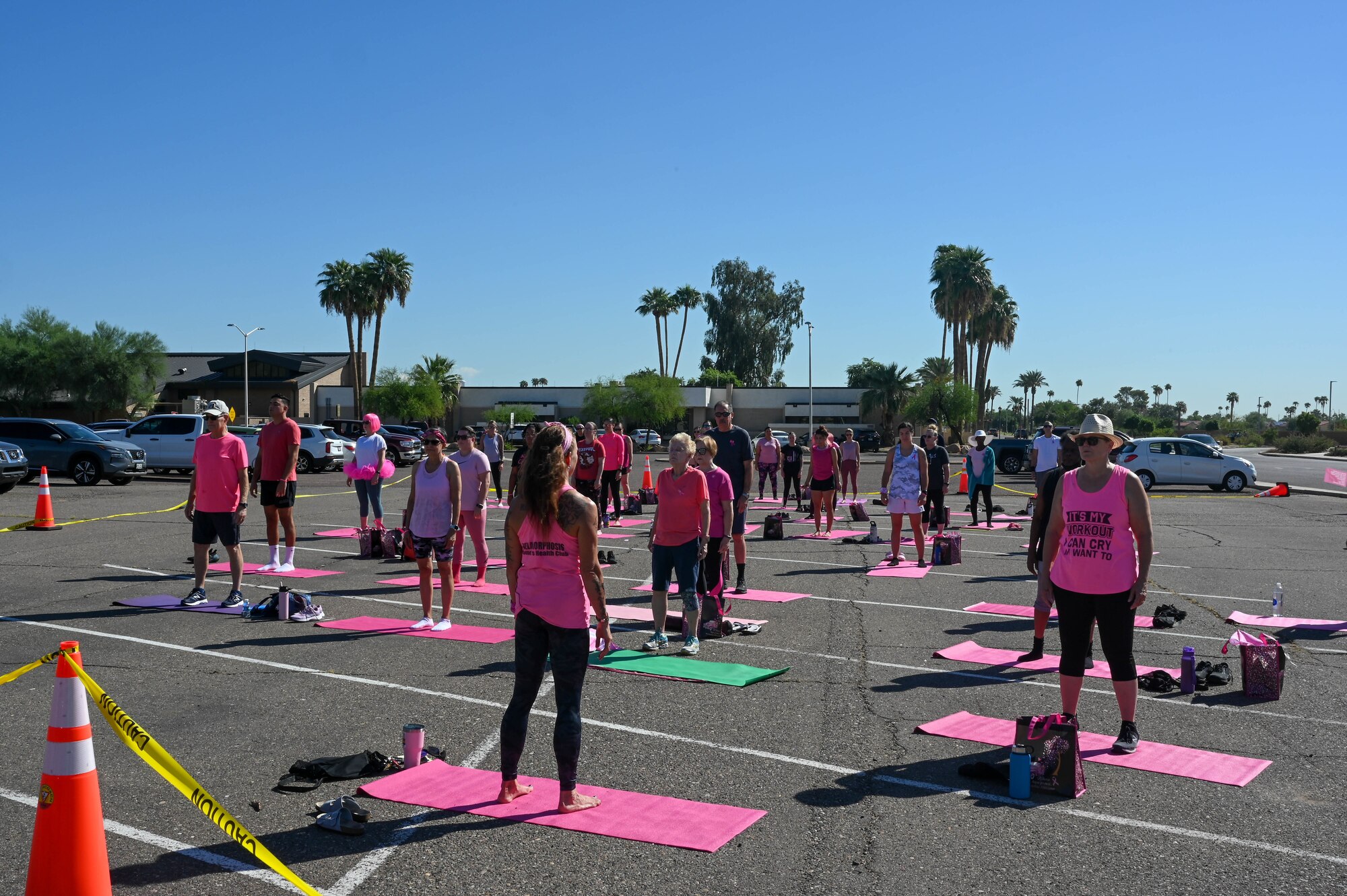 Members of the Luke Air Force Base community participate in a yoga session Oct. 5, 2022, at Luke AFB, Arizona.