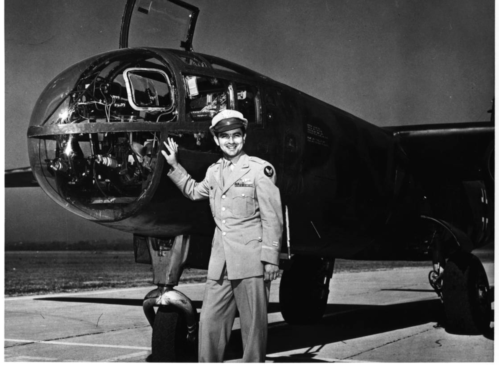 Photo of Robert Cardenas with Arado Ar234 at Wright Field