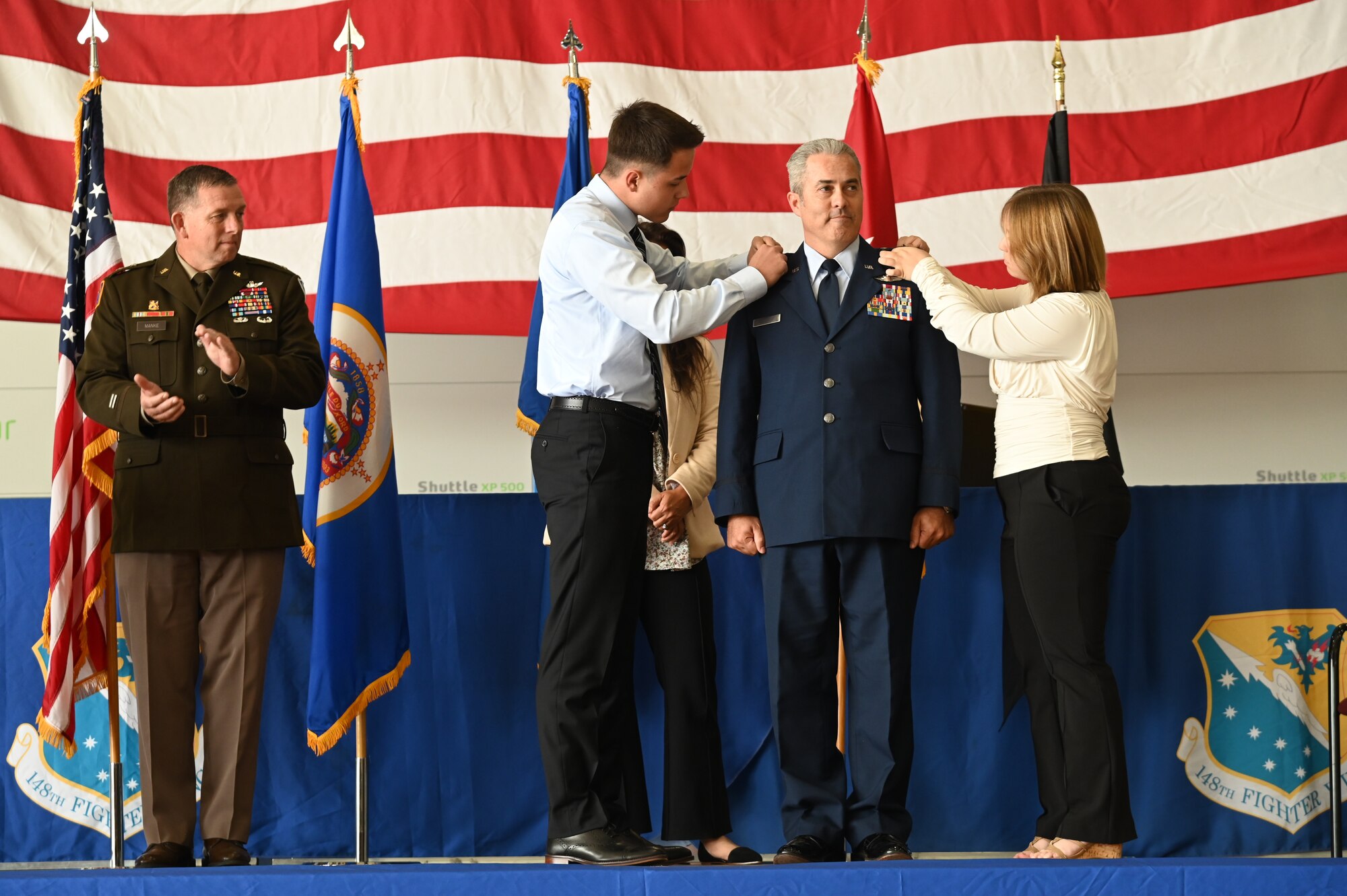 U.S. Air Force Col. Chris Blomquist was promoted to Brigadier General during a promotion ceremony at the 148th Fighter Wing, Duluth, Minn., 10 Sept. 2022.
