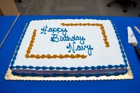 Sheet cake with 'Happy Birthday Navy'