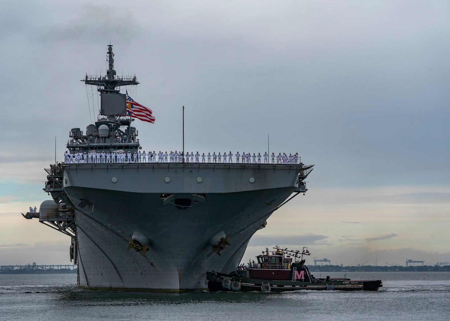 NORFOLK (Oct. 13, 2022) – The Wasp-class amphibious assault ship USS Kearsarge (LHD 3), returns to Naval Station Norfolk after a seven-month deployment, Oct. 13. More than 4,000 Sailors and Marines assigned to the Kearsarge Amphibious Ready Group (ARG) supported a wide range of interoperability opportunities and exercises across the U.S. Sixth Fleet area of operations increasing combat readiness and crisis response capabilities while strengthening relationships with both NATO Allies and partners. (U.S. Navy Photo by Mass Communication Specialist 2nd Class Nathan T. Beard)