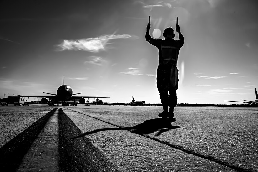 U.S. Air Force Senior Airman Austin Sondergard, 605th Aircraft Maintenance Squadron crew chief, performs pre-flight checks on a KC-10 extender at Joint Base McGuire-Dix-Lakehurst, N.J. on Oct. 10, 2022. Sondergard received brain surgery to remove an arteriovenous malformation, and later suffered losses to both memory, speech, and motor skills due to a stroke. Recovered, Sondergard returned to his duties as a Crew Chief and hobby as an avid powerlifter.