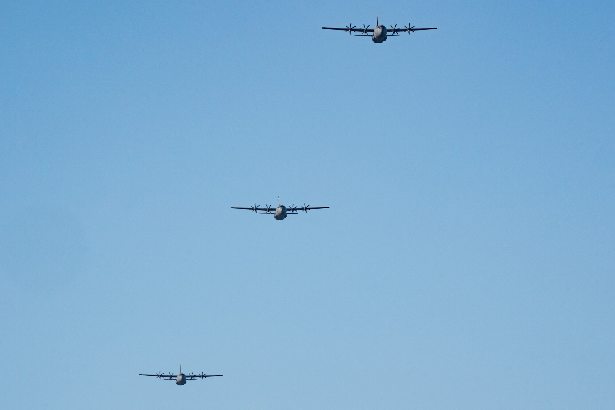 Three U.S. Air Force C-130J Super Hercules flying