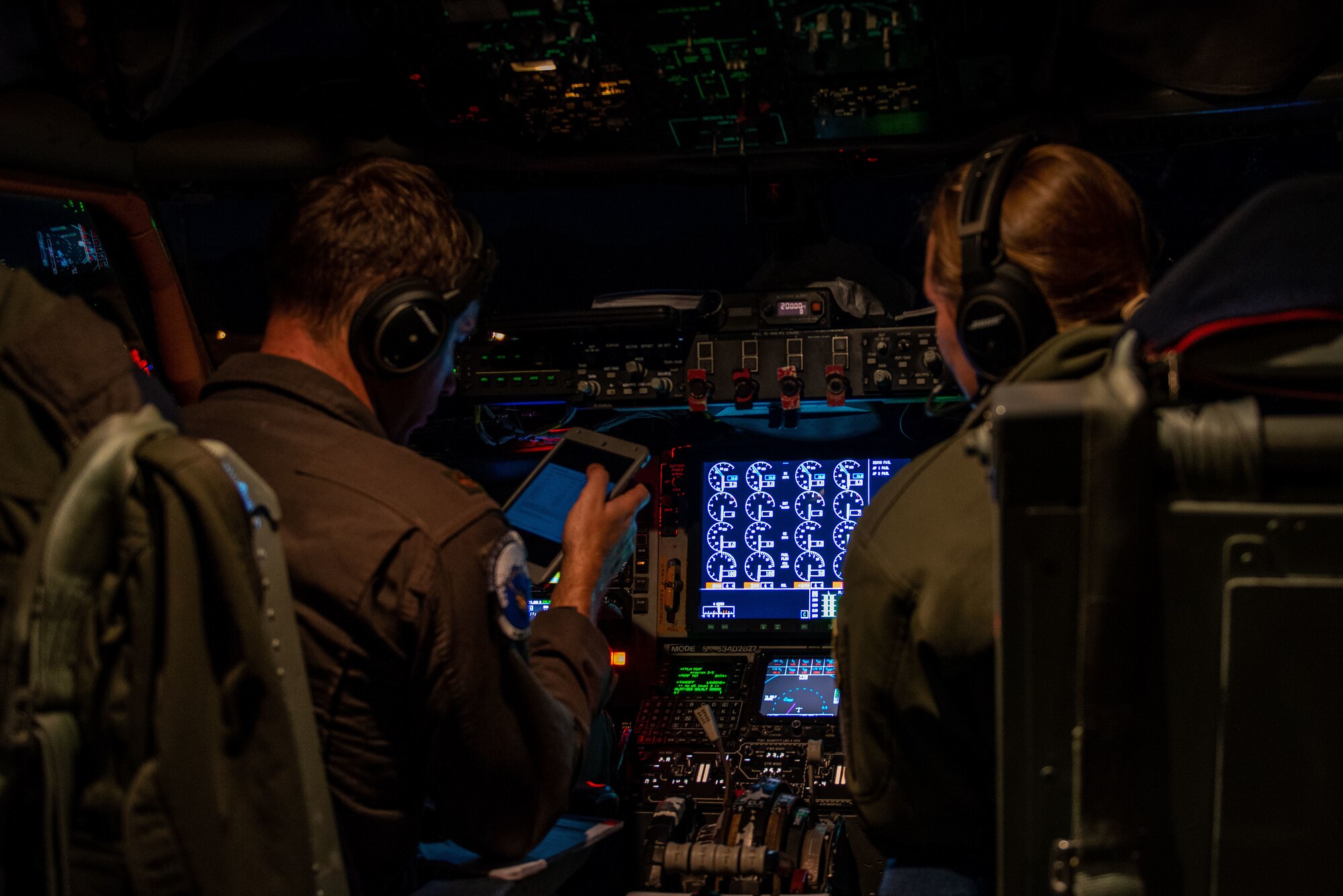 Maj. Rob Gruenenfelder and Capt. Elizabeth Luke prepare for takeoff