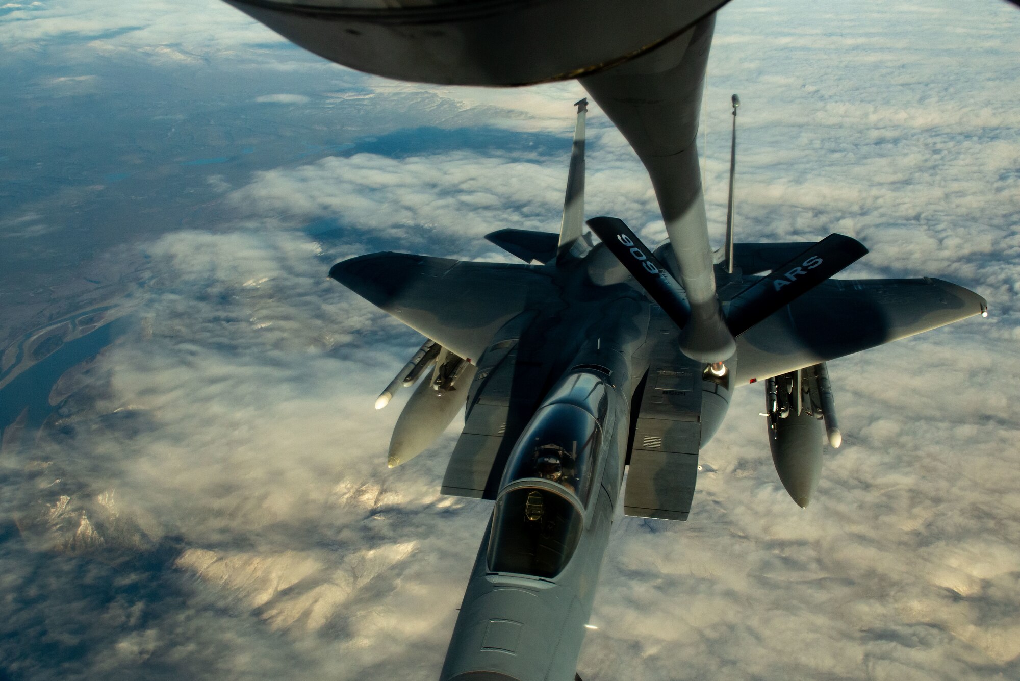 U.S. Air Force F-15 Eagle is refueled