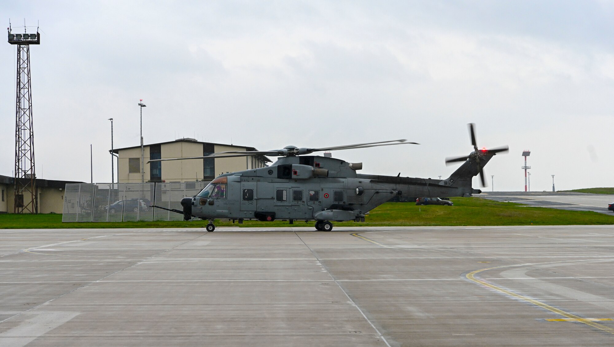 helicopter taxing on the runway after arriving on Spangdahlem